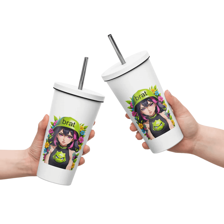 Brat 20 oz Tumbler Cup - White - Insulated Tumbler with a Straw v6 product image (10)