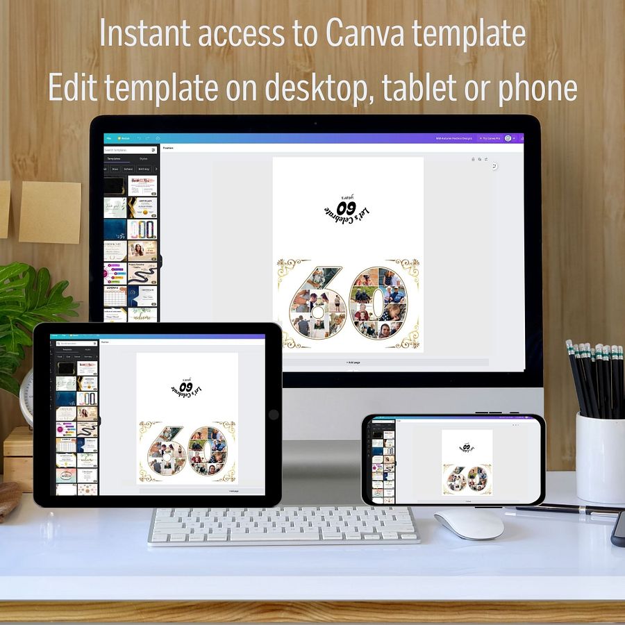 Sixty Year Celebration Card Photo Collage Canva Template product image (4)