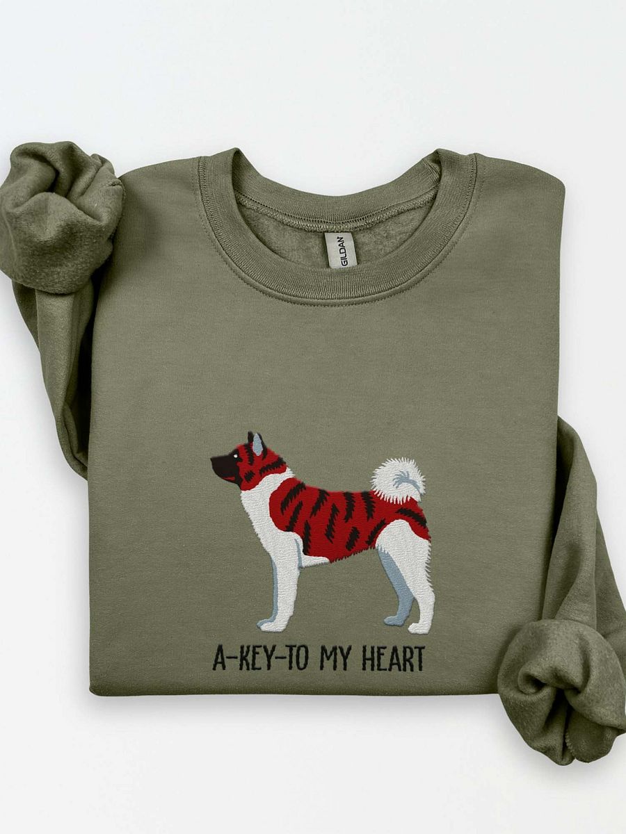 A-Key-To My Heart Sweatshirt (Embroidered) of an American Akita(Brindle) product image (1)