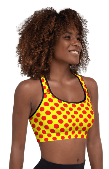 Red Polka Dots on Yellow Padded Sports Bra product image (3)
