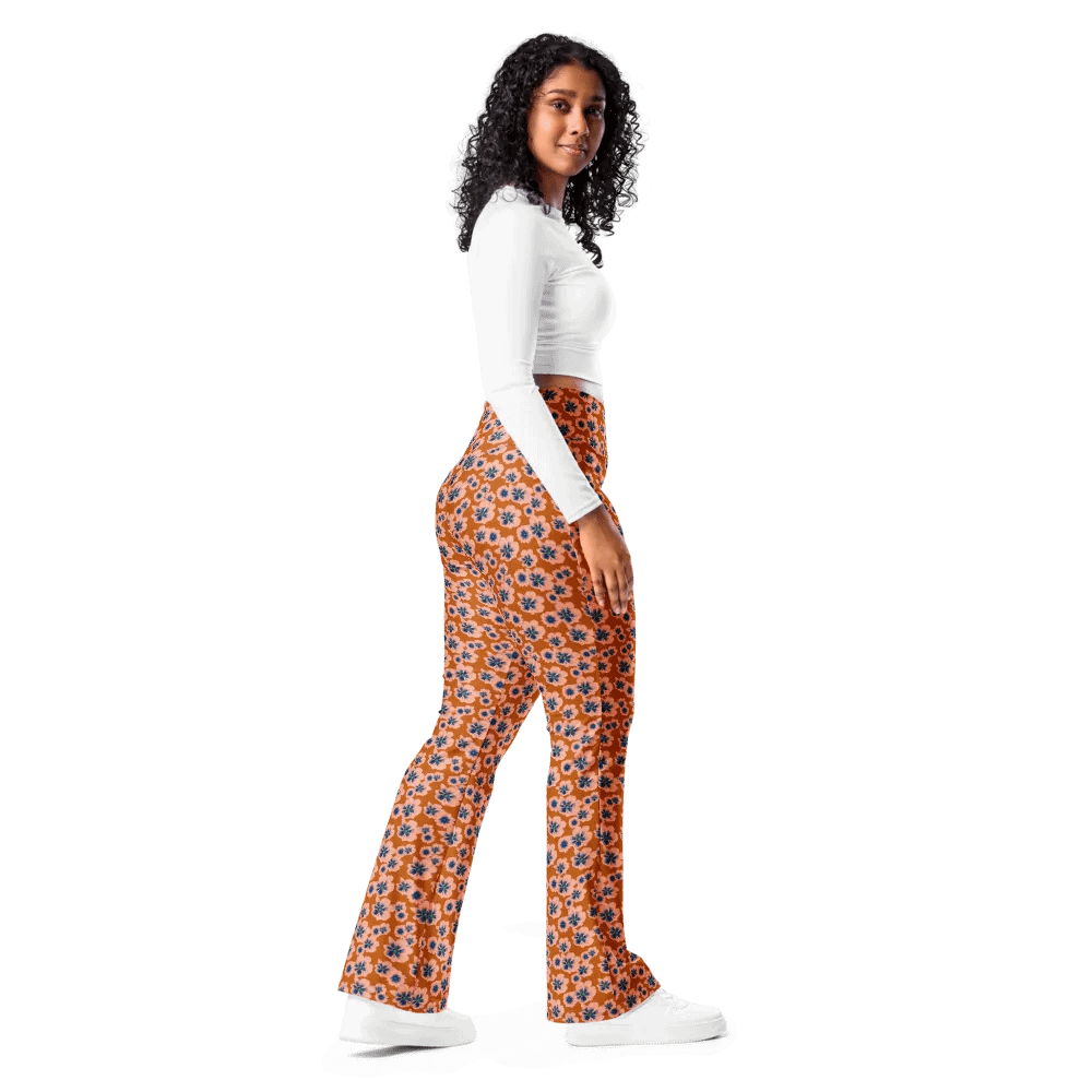 Burnt Orange and Blue Floral Flare Leggings product image (10)