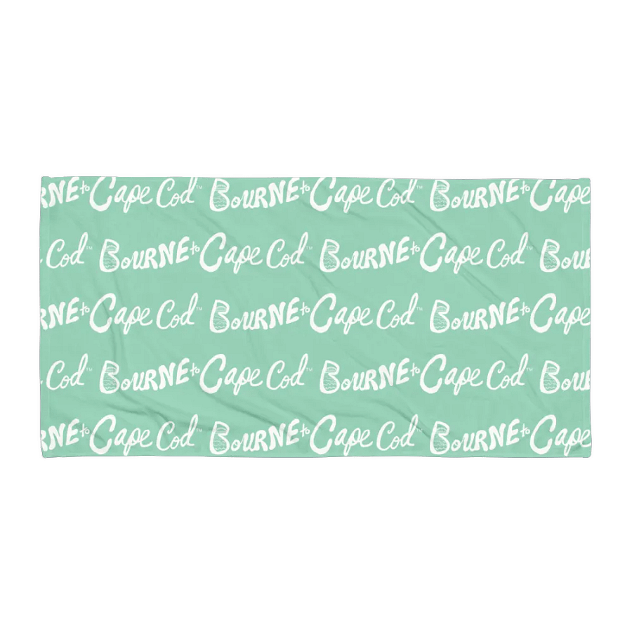 BRN.2C.C.™ | Coastal Classic Beach Towel | All-Over Horizontal Logo Print | Vibrant Colors for Salty Souls | White Logo on Vista Blue Green product image (1)
