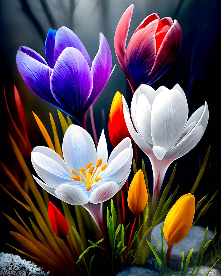Radiant Spring Crocus Garden - Elegant Bloom Art Print Matte Poster product image (1)