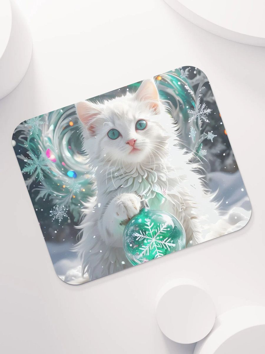 White Kitten with Snowflake Ornament Mouse Pad product image (1)