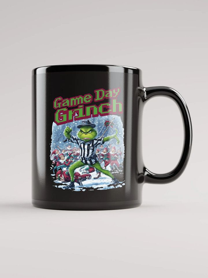 Game Day Grinch Christmas Football Glossy Black Mug product image (1)