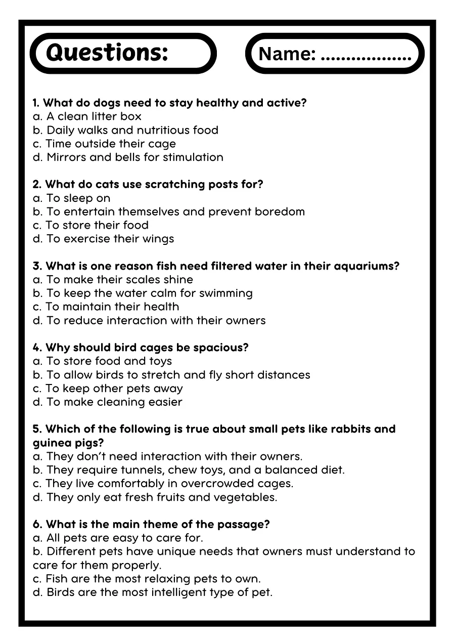 Pets Reading Comprehension (Grade 5) product image (3)