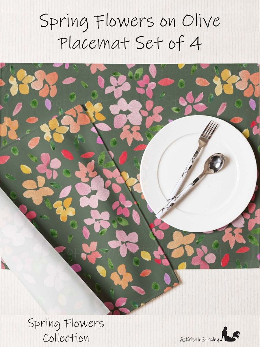 Spring Flowers on Olive Green Placemat Set of 4 product image (1)
