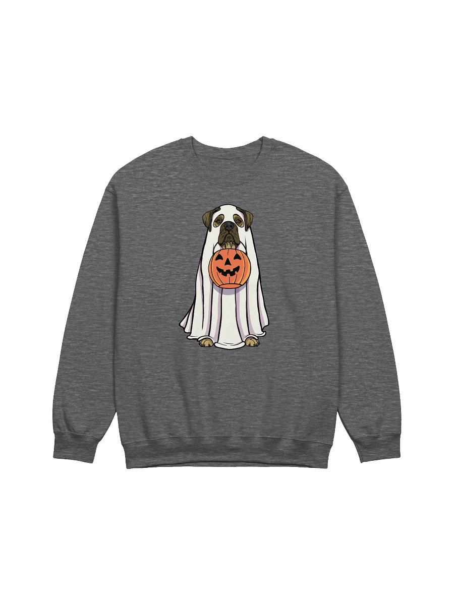 Funny Halloween Bullmastiff Sweatshirt | Funny Bullmastiff Wearing a Ghost Costume and Holding a Pumpkin Basket product image (7)