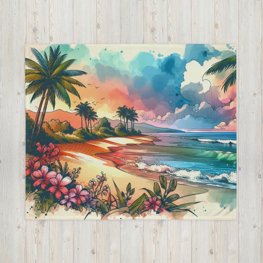 Stunning Beach Watercolor Throw Blanket product image (5)