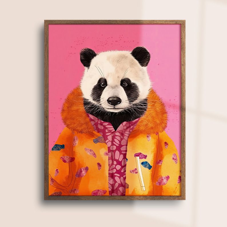 Colorful Animal Fashion Art DIGITAL Print Set of 6 ~Peacock, Panda, Giraffe, Toad, Flamingo~ product image (8)