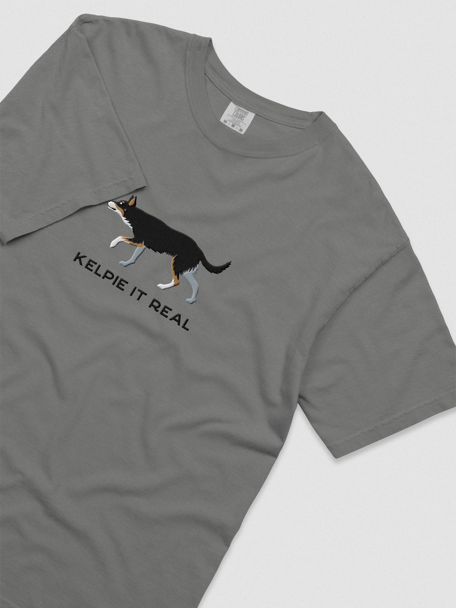 Kelpie It Real T-Shirt(Embroidered) of an Australian Kelpie(Black Tricolor) product image (8)