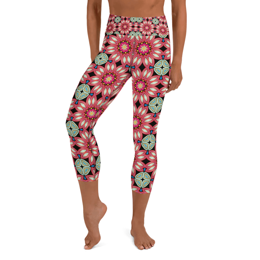 Fractal Batik Maroon Yoga Capri Leggings product image (11)
