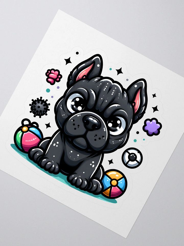 Playful Black Cane Corso Sticker – Surrounded by Toys Design product image (2)