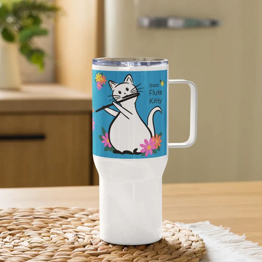 Flute Kitty Travel Mug w handle - Bass Flute product image (11)
