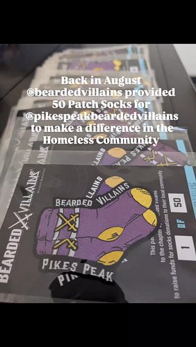 ⚔️Inspire Charity⚔️

Back in August, @beardedvillains provided @pikespeakbeardedvillains with 50 patch Socks. Proceeds from t...