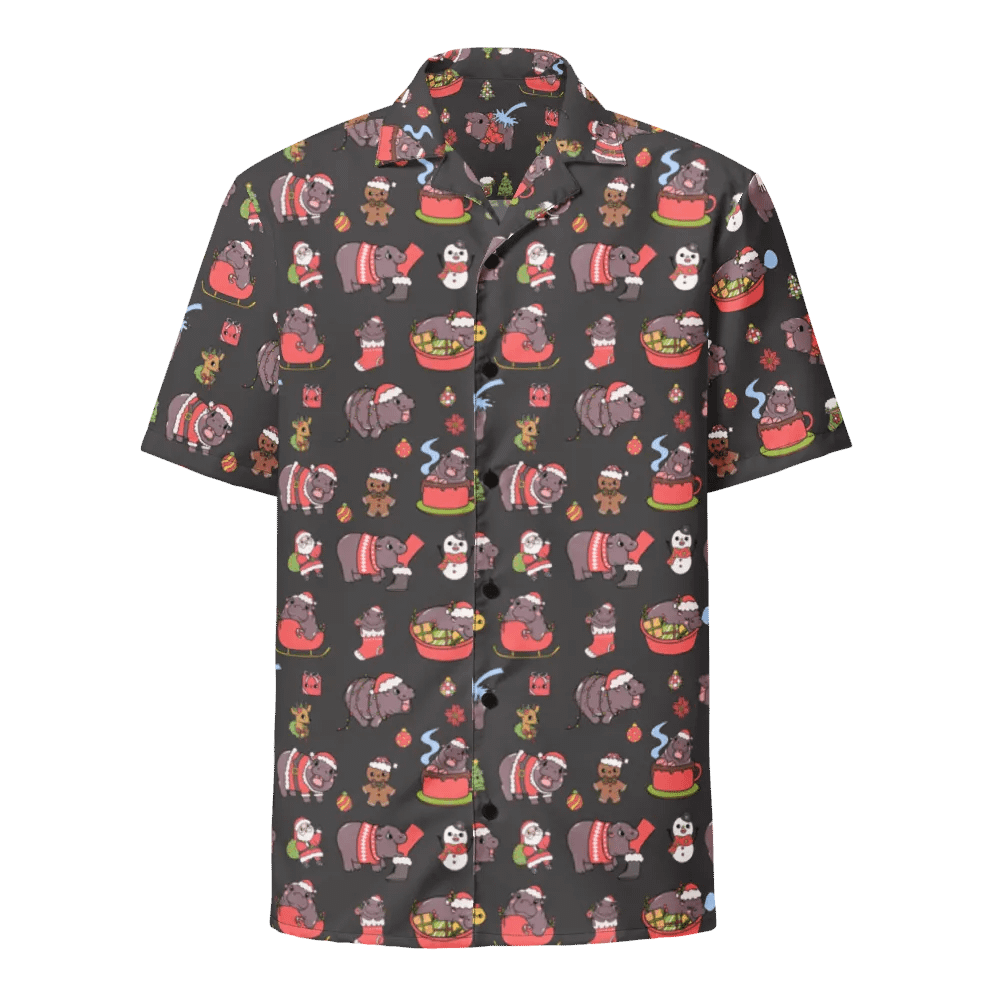 MOODENG'S BLACK CHRISTMAS HAWAIIAN SHIRT! product image (6)