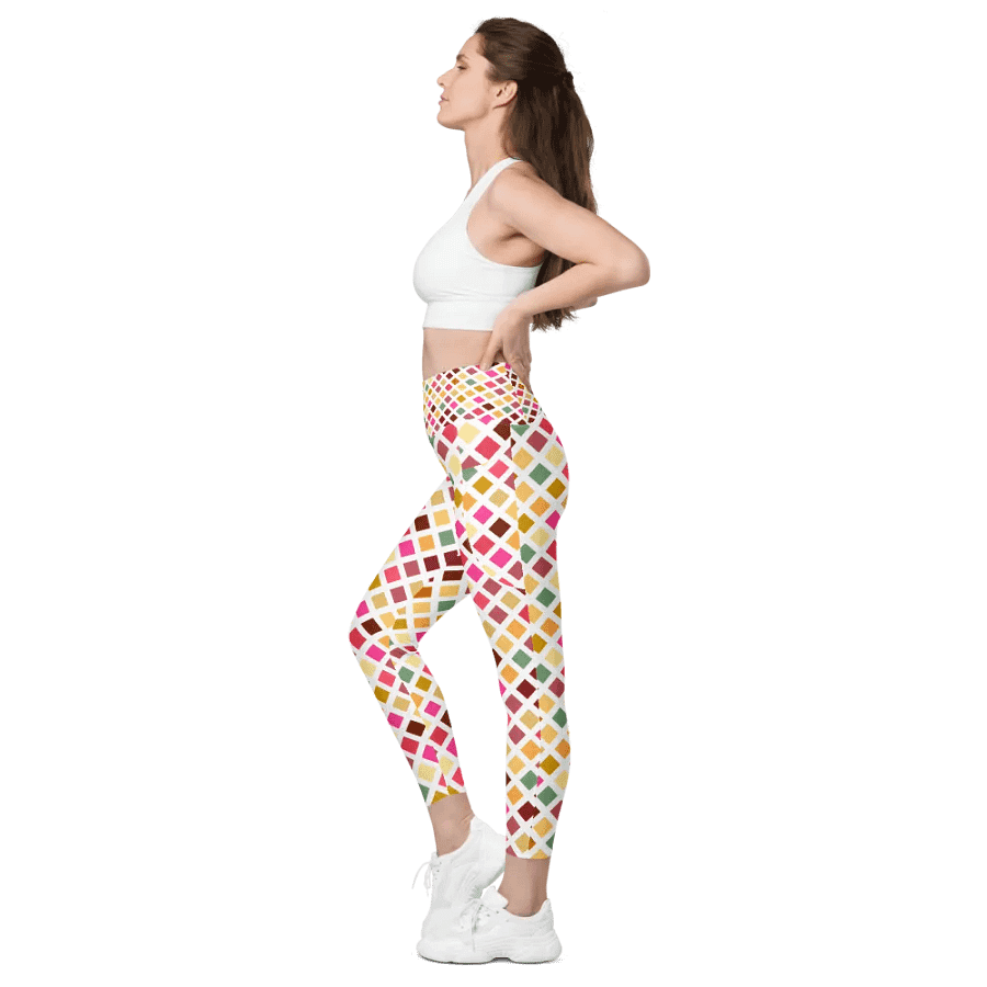 Colorful Square Pattern Design Leggings with Pocket - v9 product image (10)