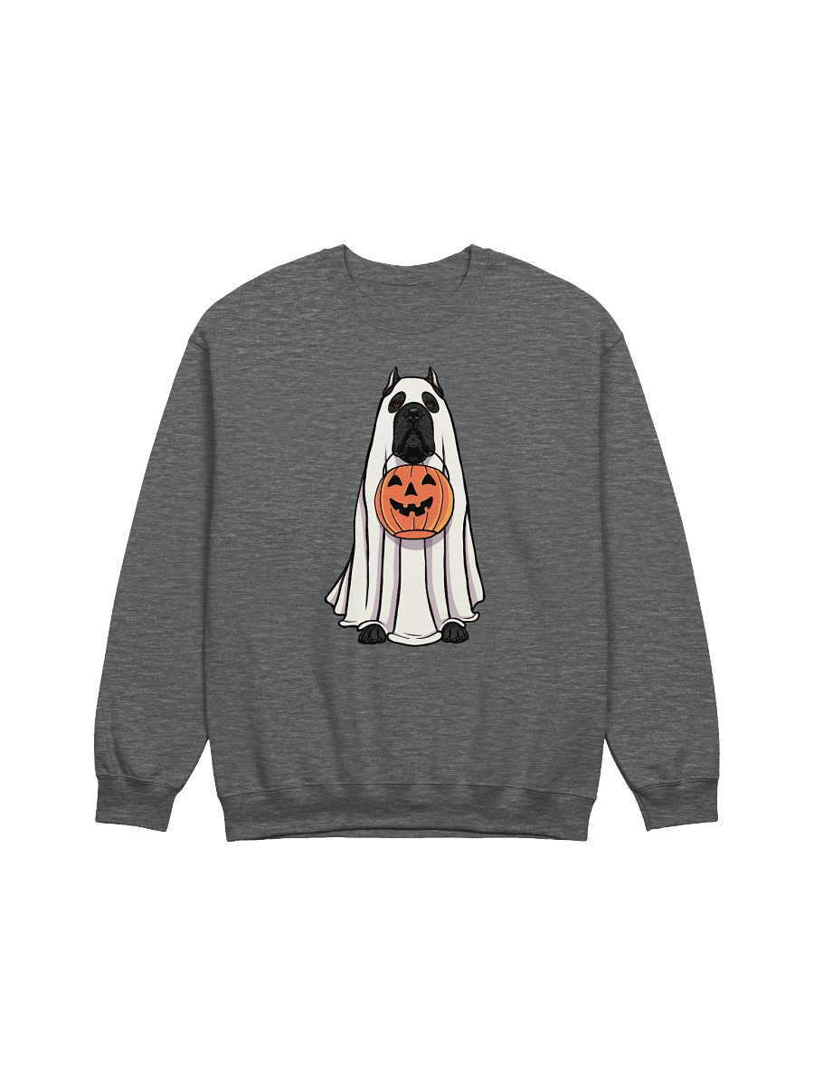 Funny Halloween Cane Corso(Black) Sweatshirt | Funny Cane Corso Wearing a Ghost Costume and Holding a Pumpkin Basket product image (3)
