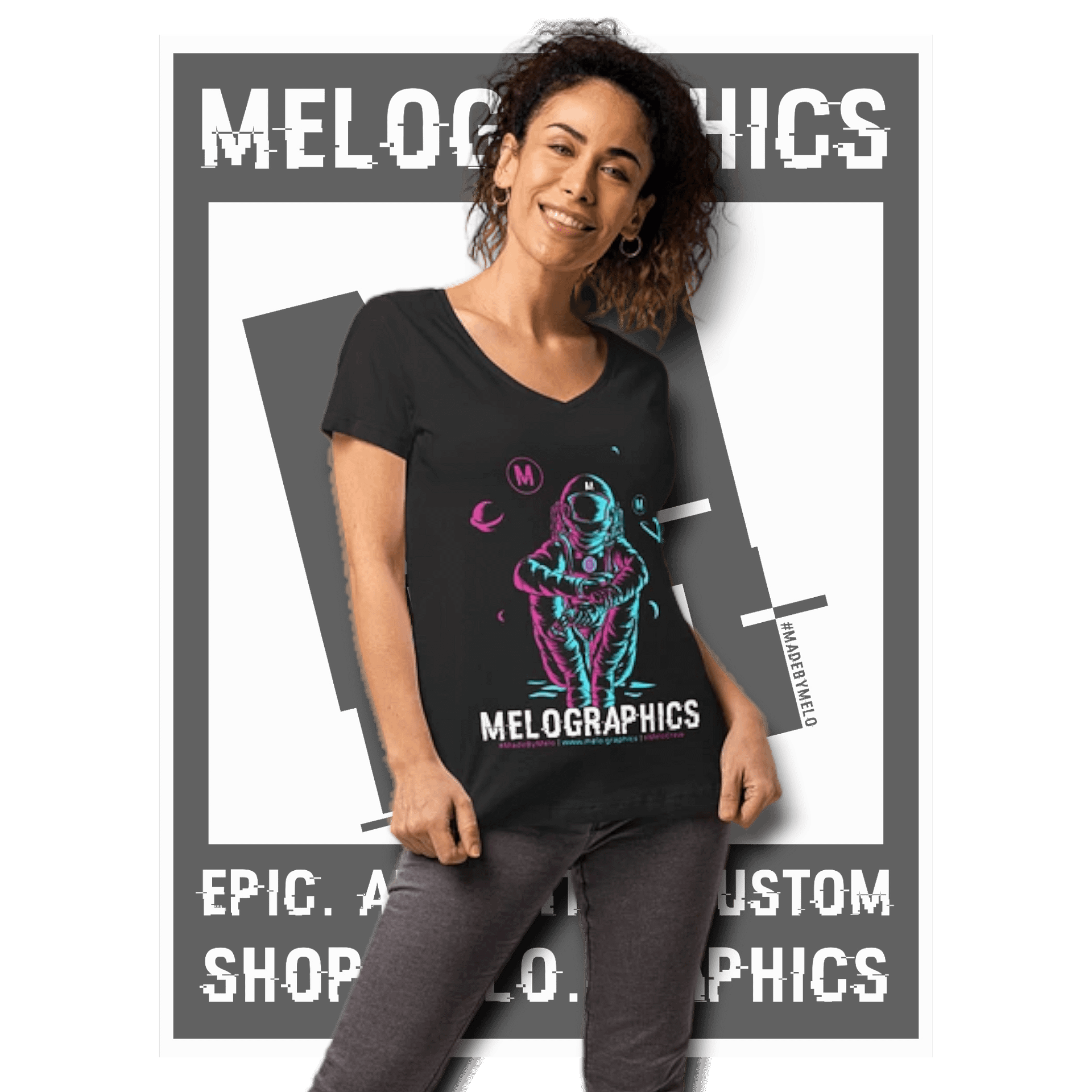 #MeloCrew Vibes: Duotone - Classic Women's V-Neck T-Shirt | #MadeByMELO product image (1)