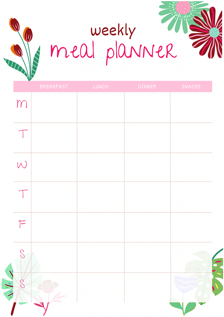 Floral weekly meal planner product image (1)