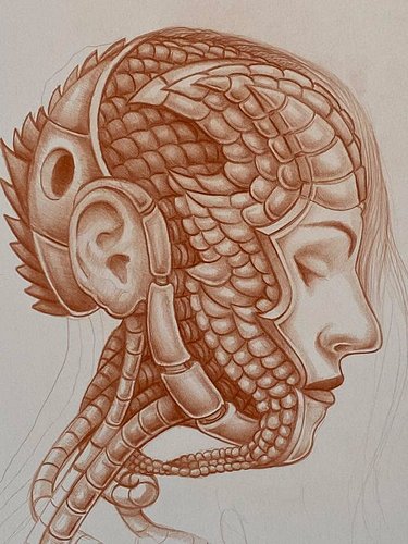 Pencil drawing I did of my wife, based on some body art I painted on her.