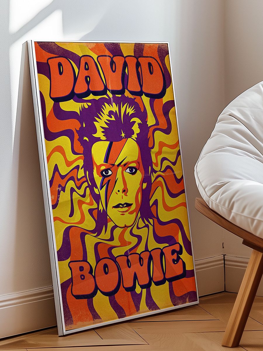David Bowie Ziggy Stardust Poster - Psychedelic Aladdin Sane Print, Orange Yellow Purple Wall Art, Glam Rock Retro Music Decor product image (30)