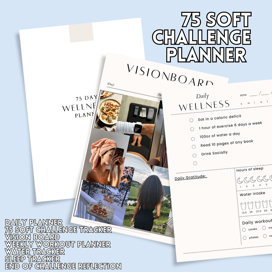 75 Soft Challenge Digital Planner | Wellness and Fitness Planner, Vision Board and Daily Schedule, Weekly Workout and Reflection Pages product image (2)