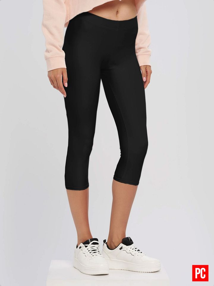 Plain Color Black Capri Leggings product image (2)