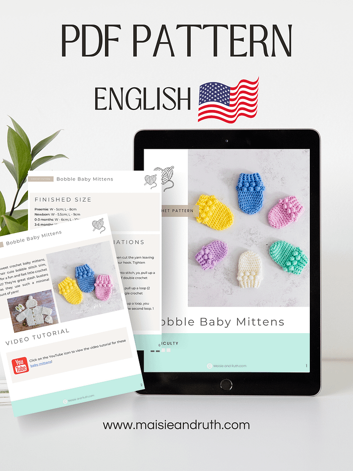 Crochet Pattern: Bobble Baby Mittens product image (2)