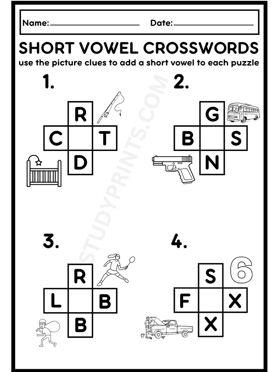 Short Vowel Crossword Puzzles Worksheets PDF product image (2)