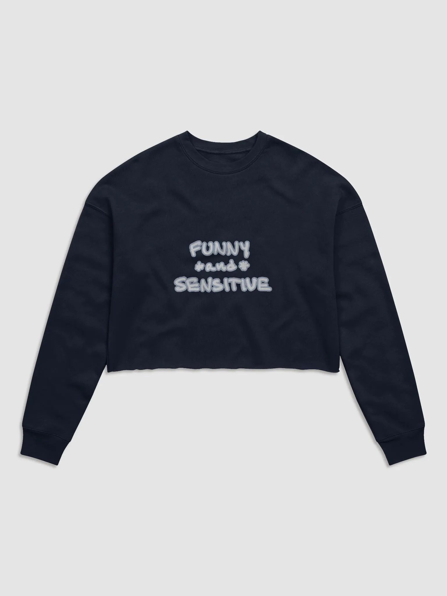 FUNNY *and* SENSITIVE (lined design, #A5B6D1) women’s fleece crop sweatshirt product image (11)