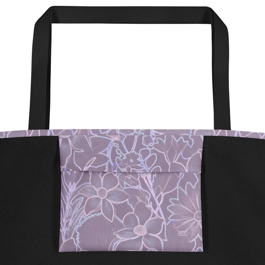 Line art Gray and White Floral/All-Over Print Large Tote Bag w/ Pocket by Sublicolor product image (3)