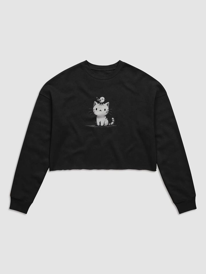 Cute Cat and Bird Fleece Crop Sweatshirt product image (3)