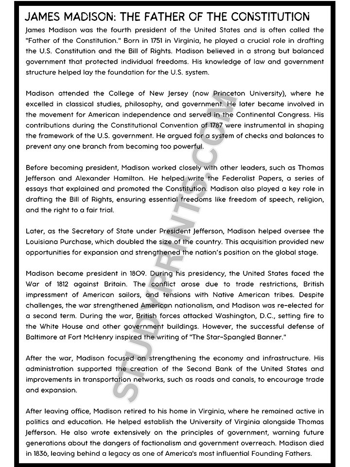 james madison reading comprehension pdf product image (2)