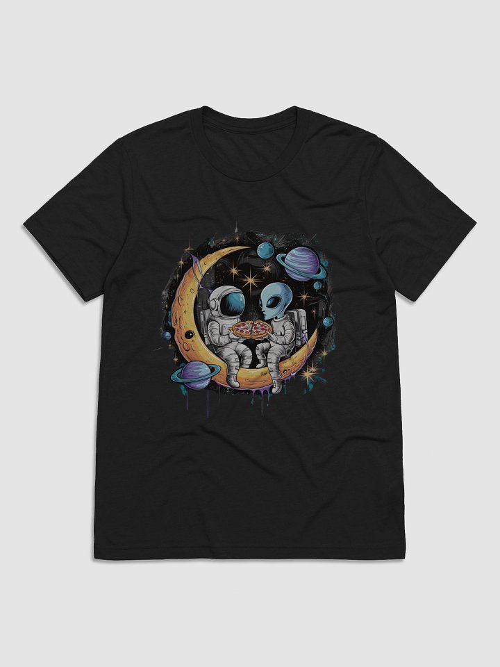 Space Pizza Party: Astronaut and Alien Enjoy a Slice on the Moon for Sci-Fi Lovers T-Shirt Hodies mens womens fit many item,color,size product image (1)