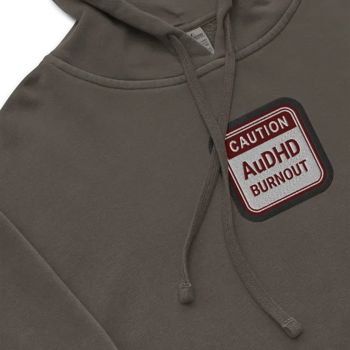 CAUTION: AuDHD BURNOUT embroidered pigment hoodie (maroon bubble design) product image (1)