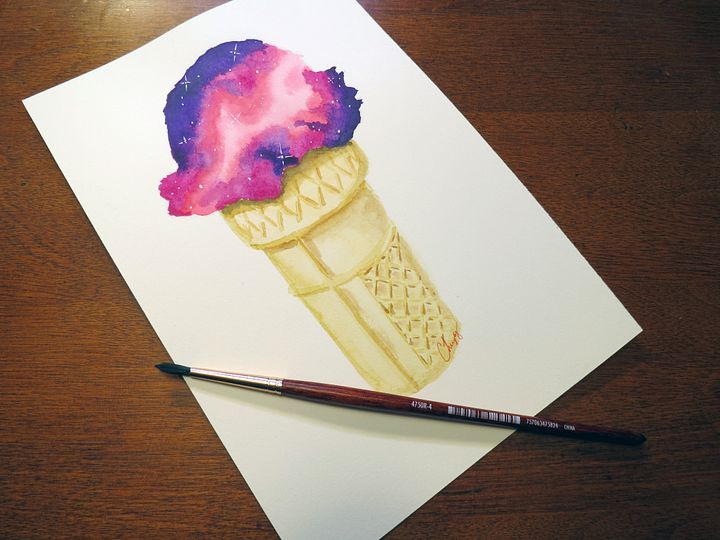 Pink Galaxy Cone - Original Watercolor Painting product image (1)