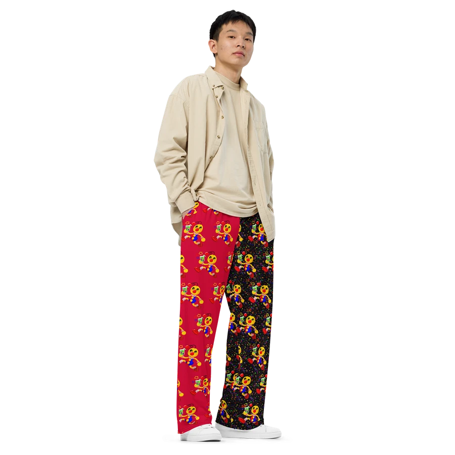 Split Red and Arcade All-Over Boyoyoing Clown Soda Unisex Wide-Leg Pants product image (4)