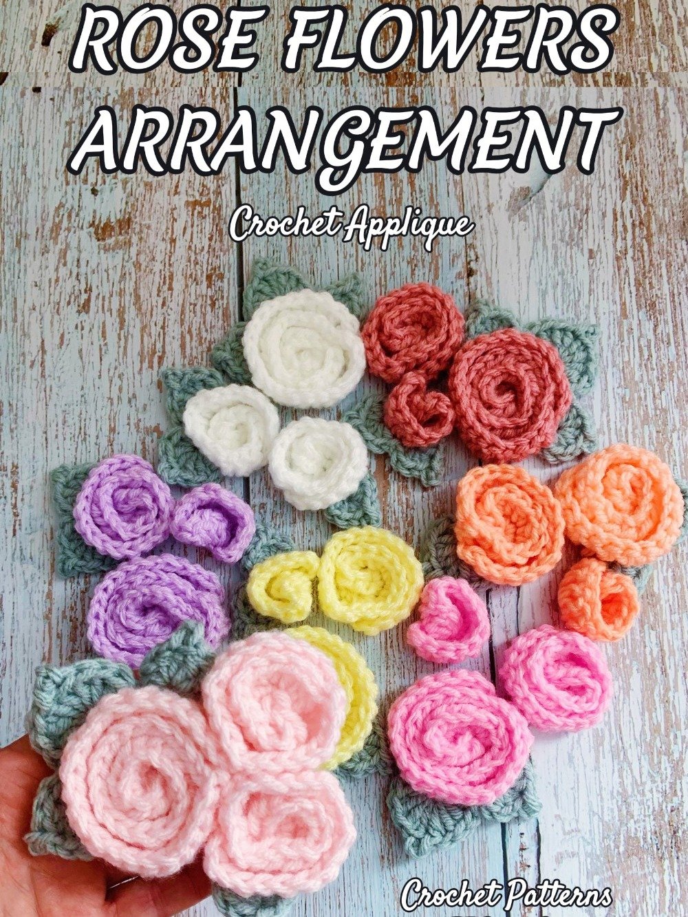 Rose Flower Bouquet Crochet Pattern & Video, Easy Cute Roses Bud and Leaf Applique for Hat, Blanket, Home Decor product image (6)