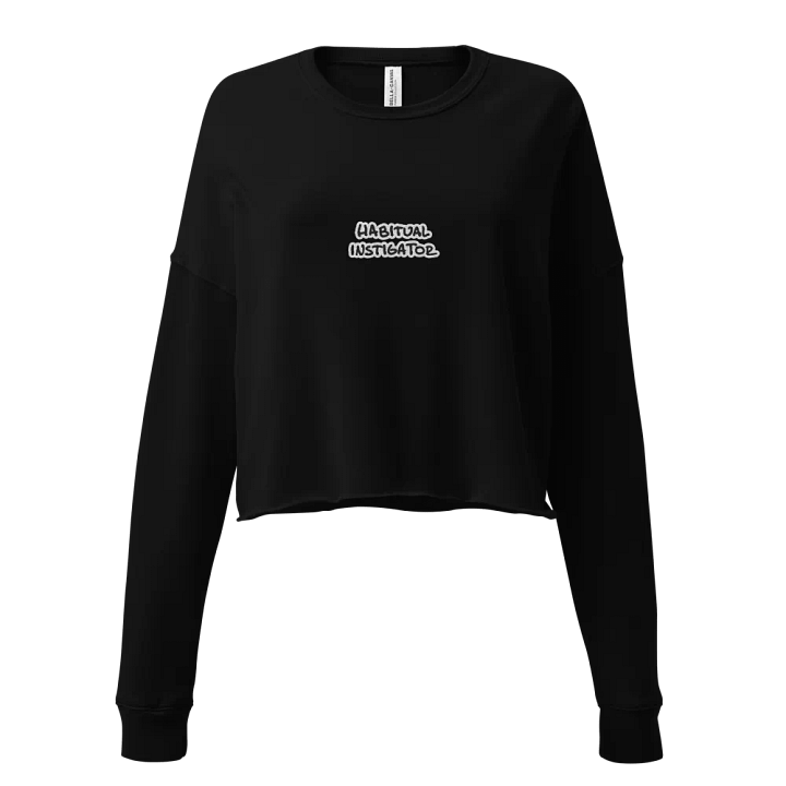 HABITUAL INSTIGATOR (B&W thread) embroidered fleece crop crew product image (1)