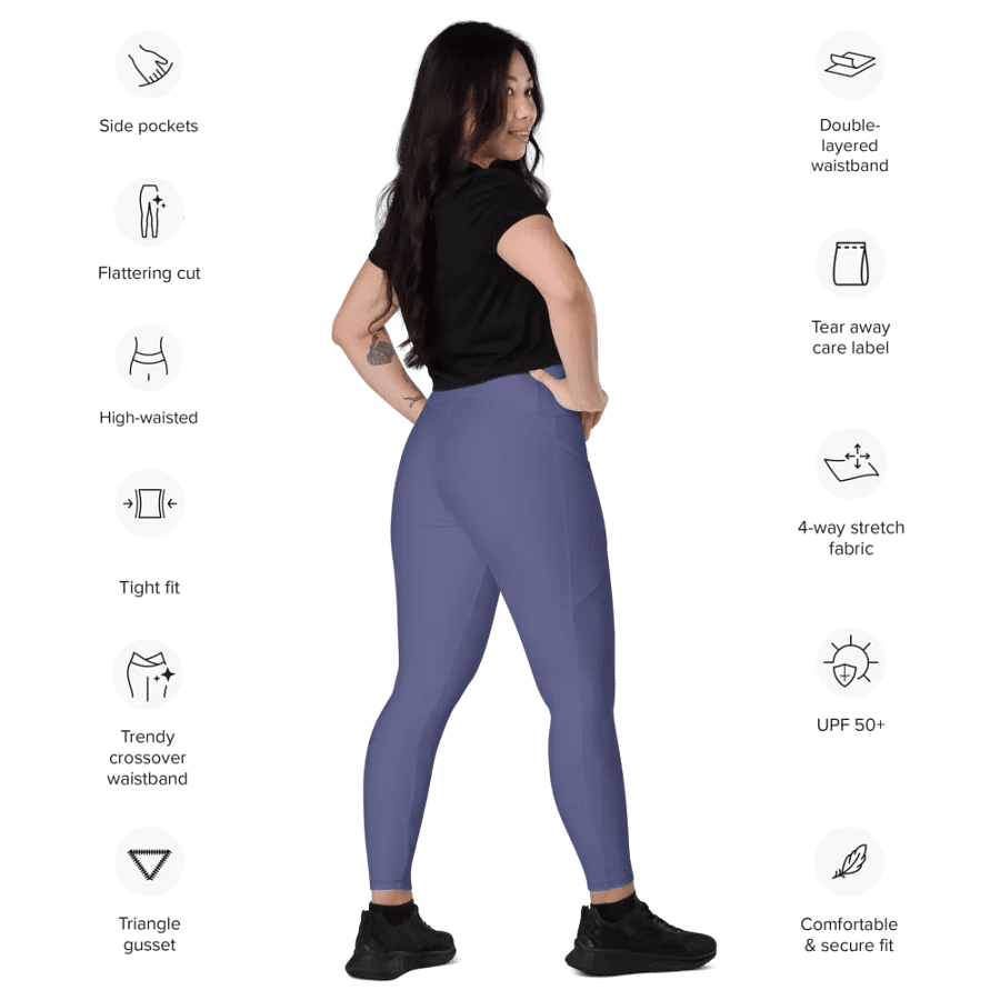 Plain Dark Purple Soft Summer Women's High Waisted Premium Crossover Leggings with Pockets by Treasure Pie product image (10)