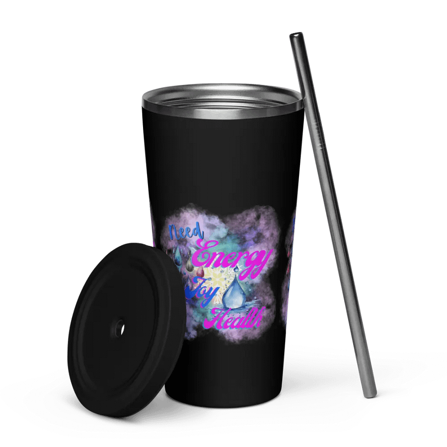 Insulated Tumbler with straw  with beautiful swirly  water drop splash and drops design, product image (5)