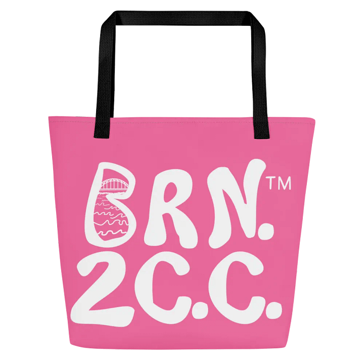 BRN.2C.C.™ | Large Tote Bag with Pocket | Coastal Classic | All-Over Logo Print | White Logo on Brilliant Rose product image (2)