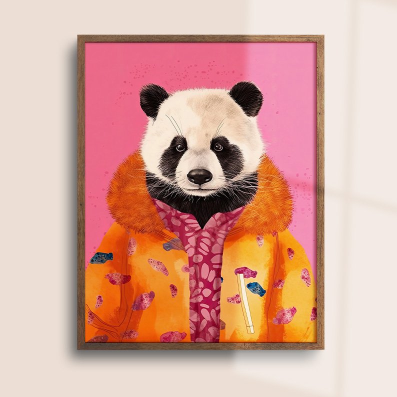 Colorful Animal Fashion Art DIGITAL Print Set of 6 ~Peacock, Panda, Giraffe, Toad, Flamingo~ product image (8)