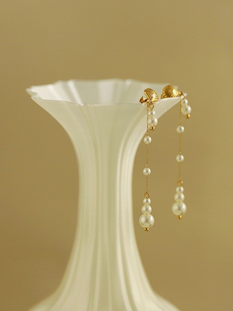 Shell & Pearl Drop Earrings | 18K Gold Plated product image (5)