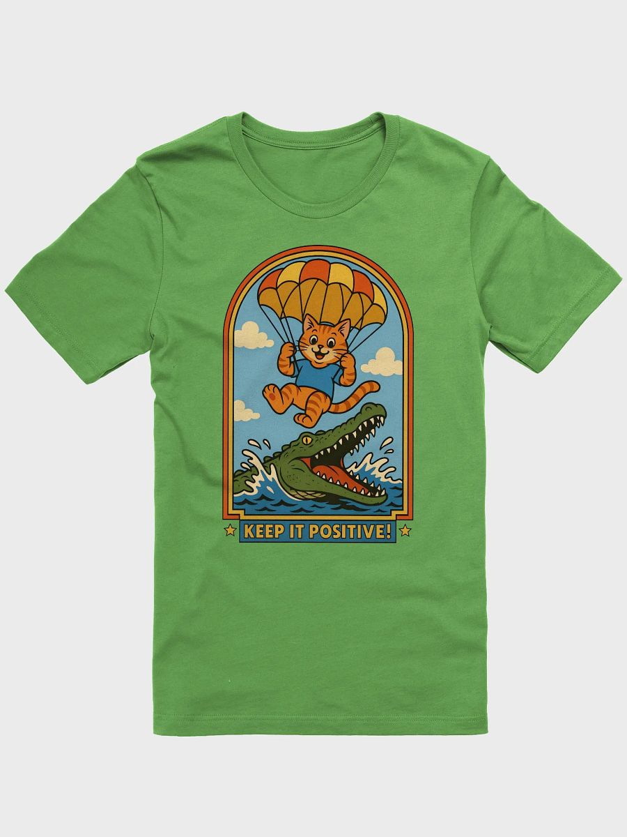Keep It Positive Tee – Retro Cat vs Crocodile Parachute Shirt product image (3)