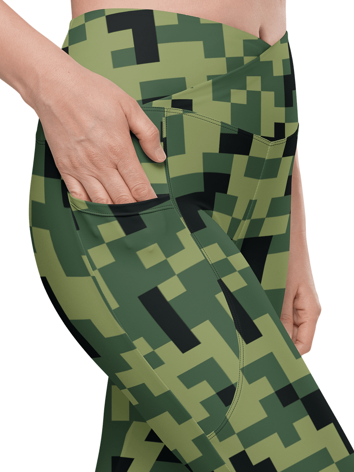Military Green Camouflage Pixels Camo Pattern Crossover Leggings with Pockets product image (1)