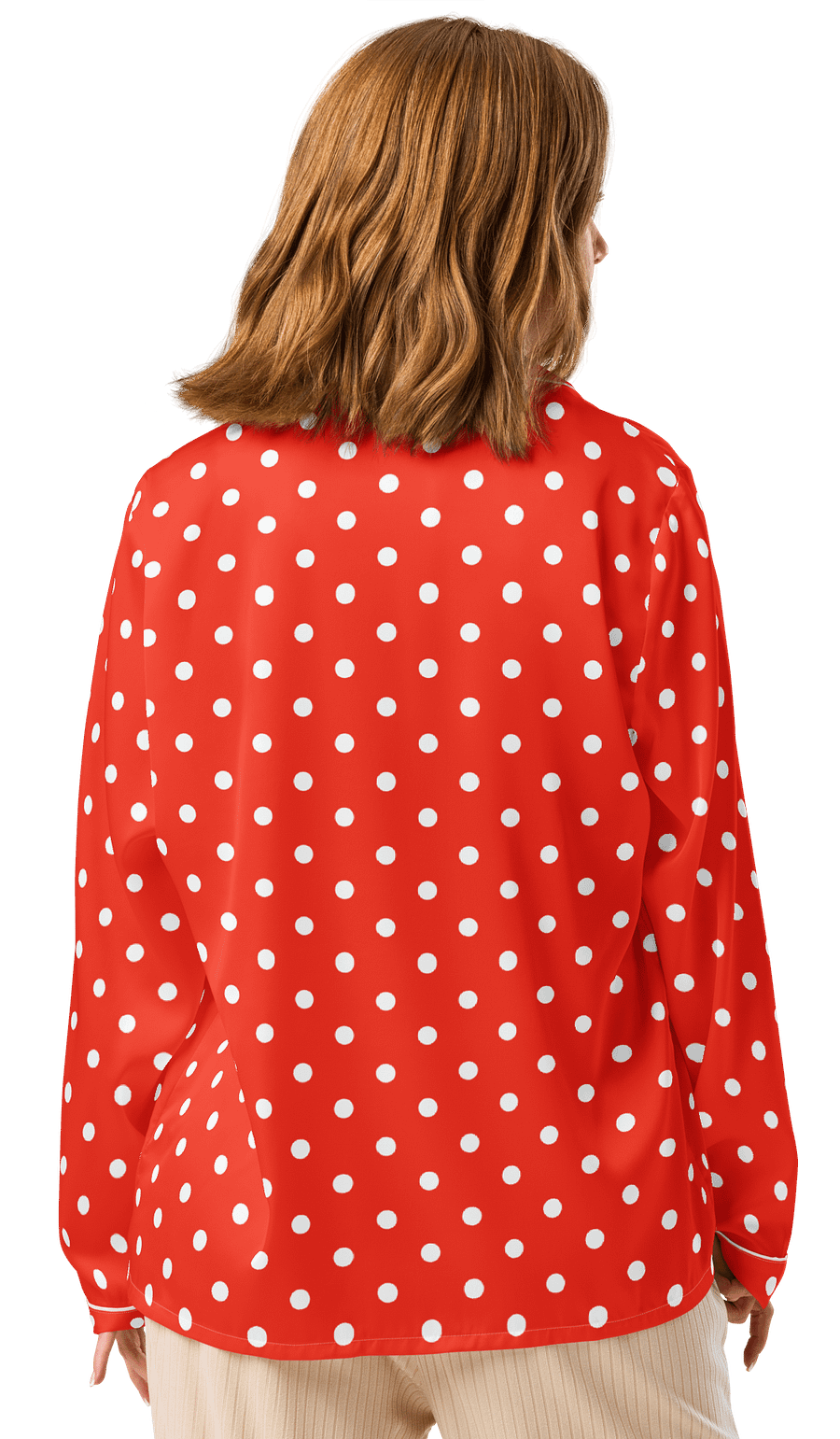 White Polka Dots on Red Women's Long Sleeve Pajama Top product image (4)