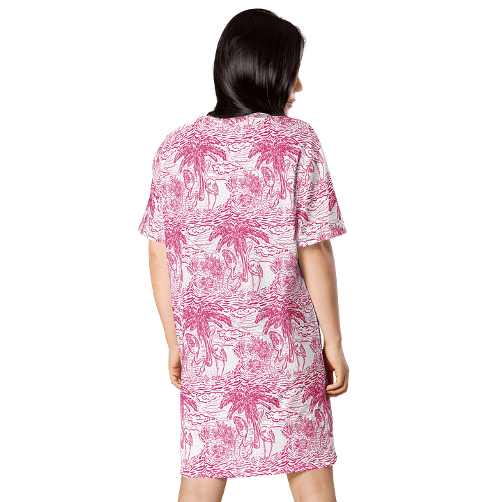 Flamingo Fancy Toile | Pink on White Tropical Toile | T-Shirt Dress | by Monique Faella Designs™ product image (2)