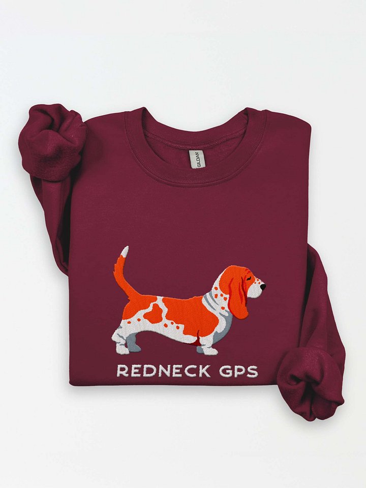 Redneck GPS Sweatshirt (Embroidered) of a Basset Hound(Red) product image (1)